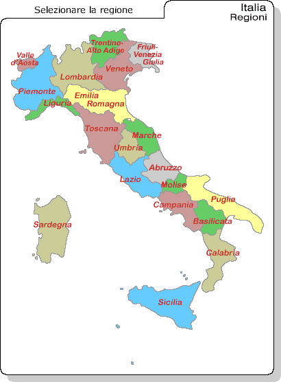 Carta geografica delle regioni d'Italia